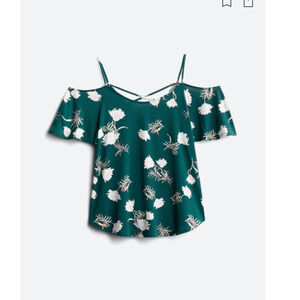 Kaileigh- Green Floral Cold Shoulder knit Top